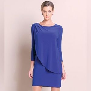 Clara Sun Woo Cobalt Blue Overlay Drape Dress